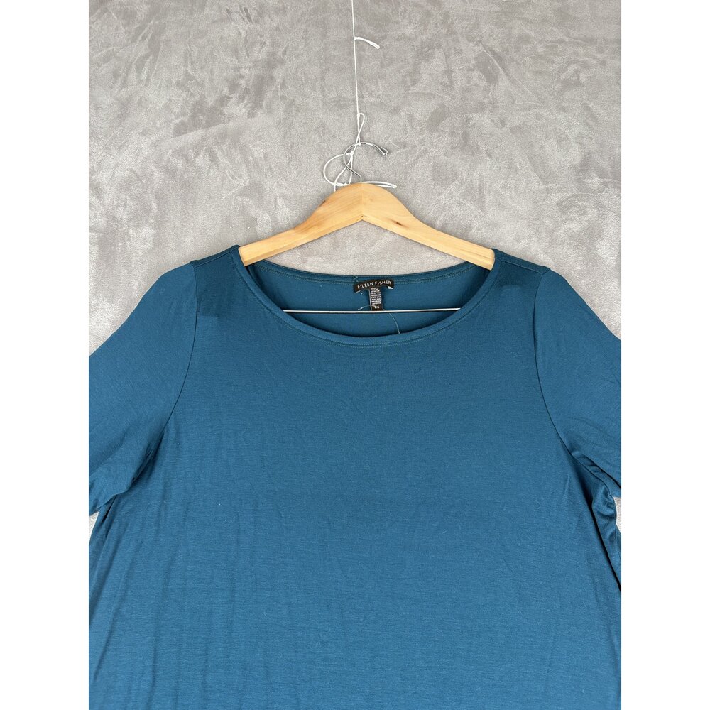 Eileen Fisher Long-Sleeve A-Line Dress Size L Teal - Picture 6 of 10